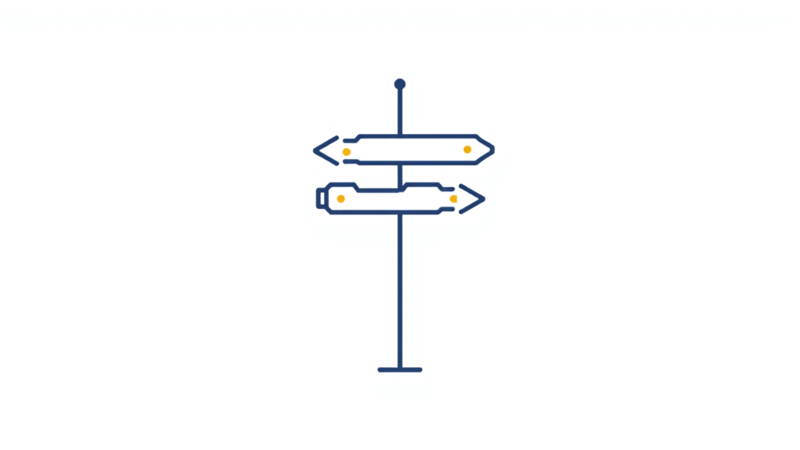 Illustration of a signpost with two directional signs, representing choosing the path that matches your situation